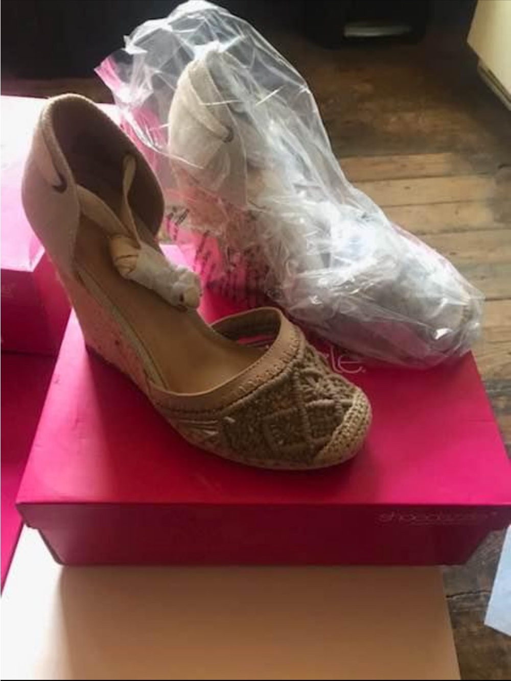 Woven Espadrille Wedge Heels in Tan - Women's Shoes 10